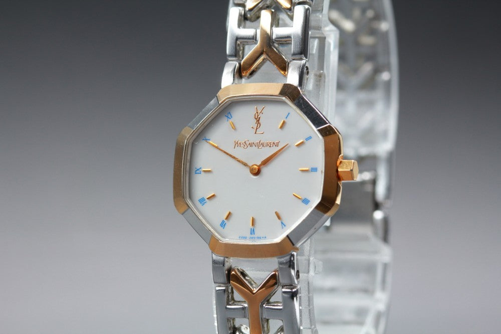 Near MINT Yves Saint Laurent 2200-226313 White Quartz 22.5mm Ladies Watch