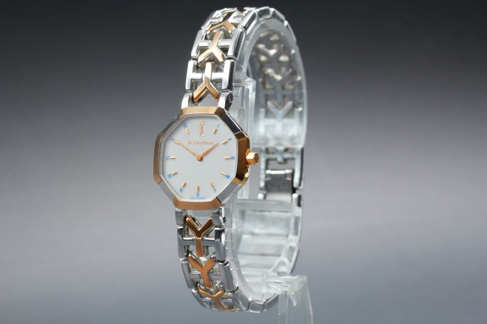 Near MINT Yves Saint Laurent 2200-226313 White Quartz 22.5mm Ladies Watch