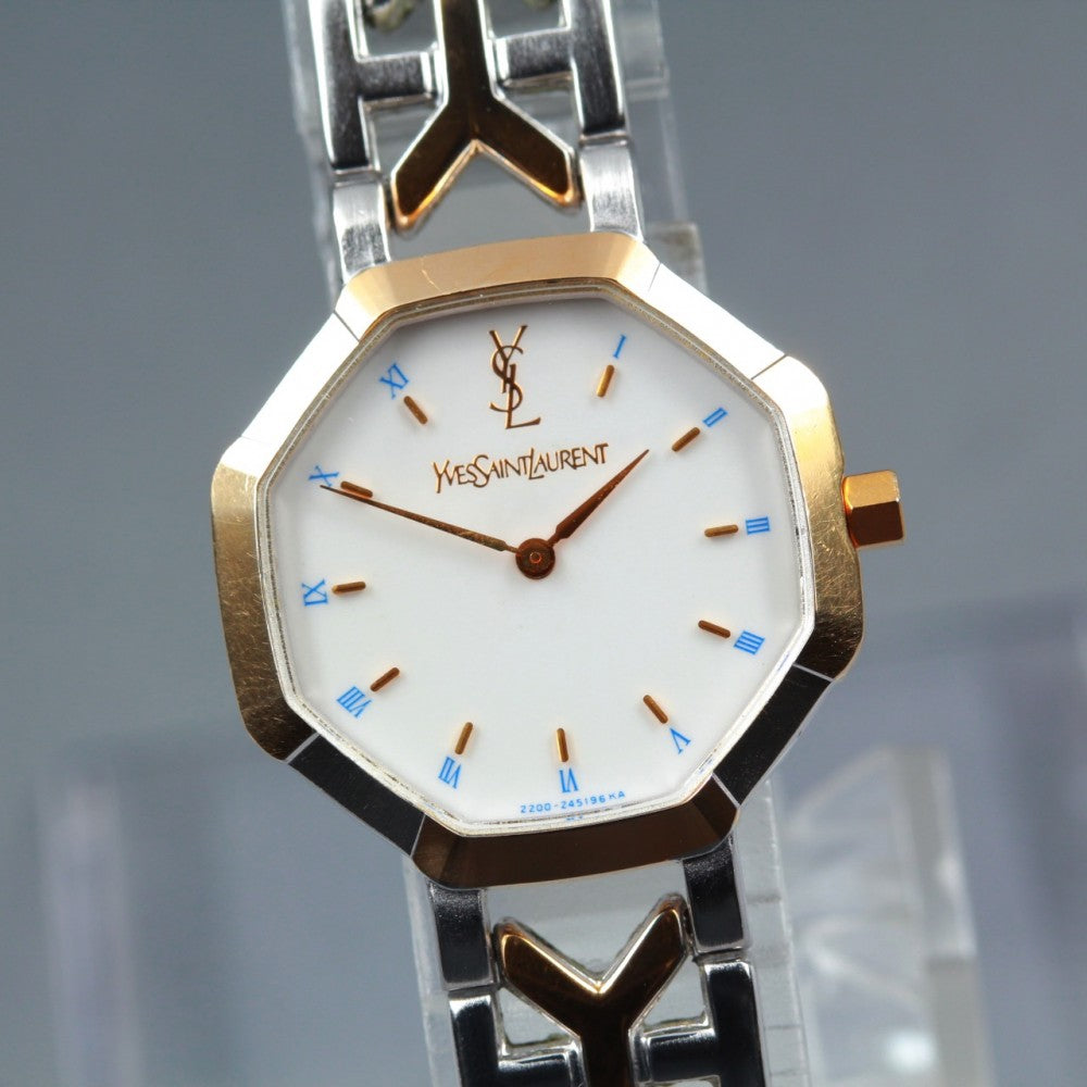 Near MINT Yves Saint Laurent 2200-226313 White Quartz 22.5mm Ladies Watch