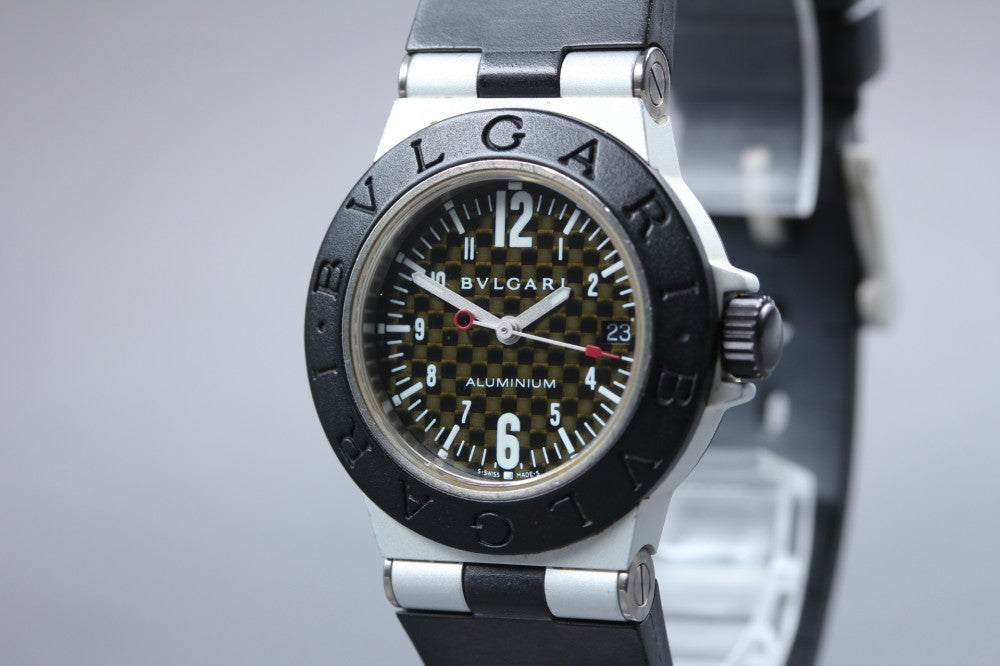 Near MINT BVLGARI Aluminum AL29TA Black Quartz 31.4mm Ladies Watch