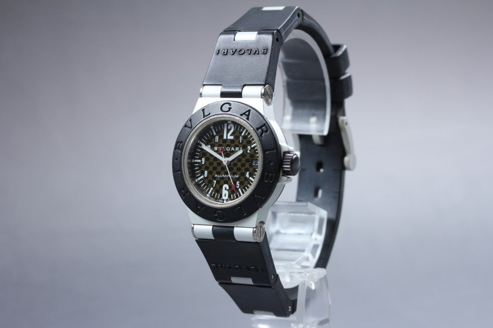 Near MINT BVLGARI Aluminum AL29TA Black Quartz 31.4mm Ladies Watch
