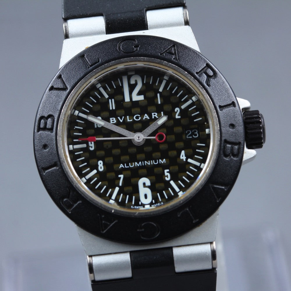 Near MINT BVLGARI Aluminum AL29TA Black Quartz 31.4mm Ladies Watch