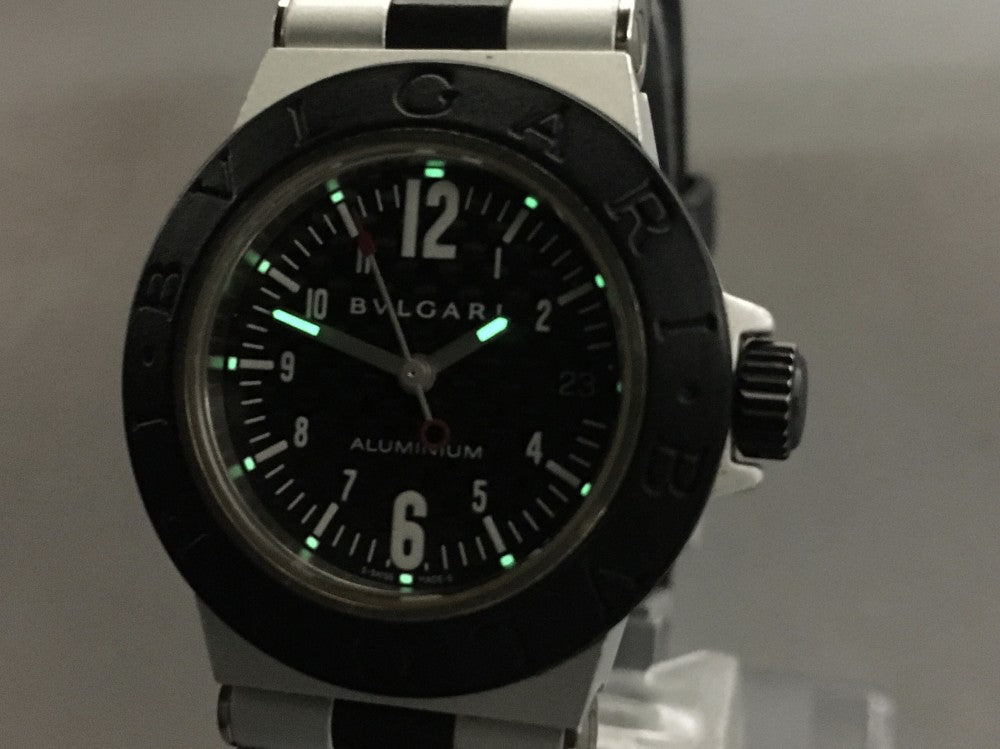 Near MINT BVLGARI Aluminum AL29TA Black Quartz 31.4mm Ladies Watch