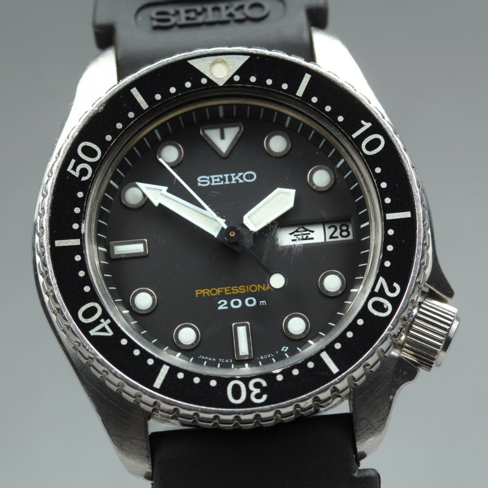 SEIKO 7C43-6010 Black Quartz 37.5mm Men's Watch 1992