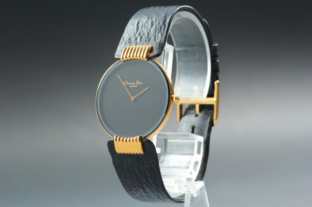 Near MINT Christian Dior Bagira Black Moon 47 153-2 Black Quartz 30mm Ladies Watch