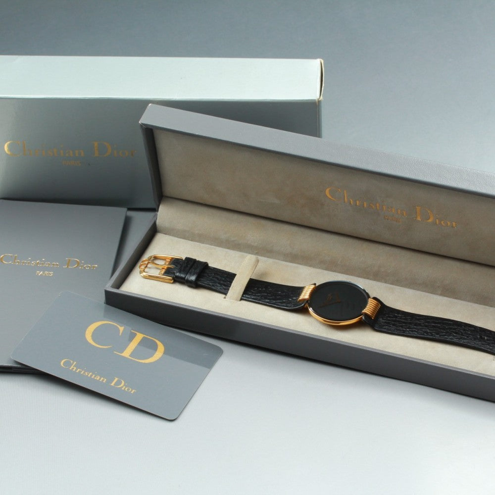 Near MINT Christian Dior Bagira Black Moon 47 153-2 Black Quartz 30mm Ladies Watch