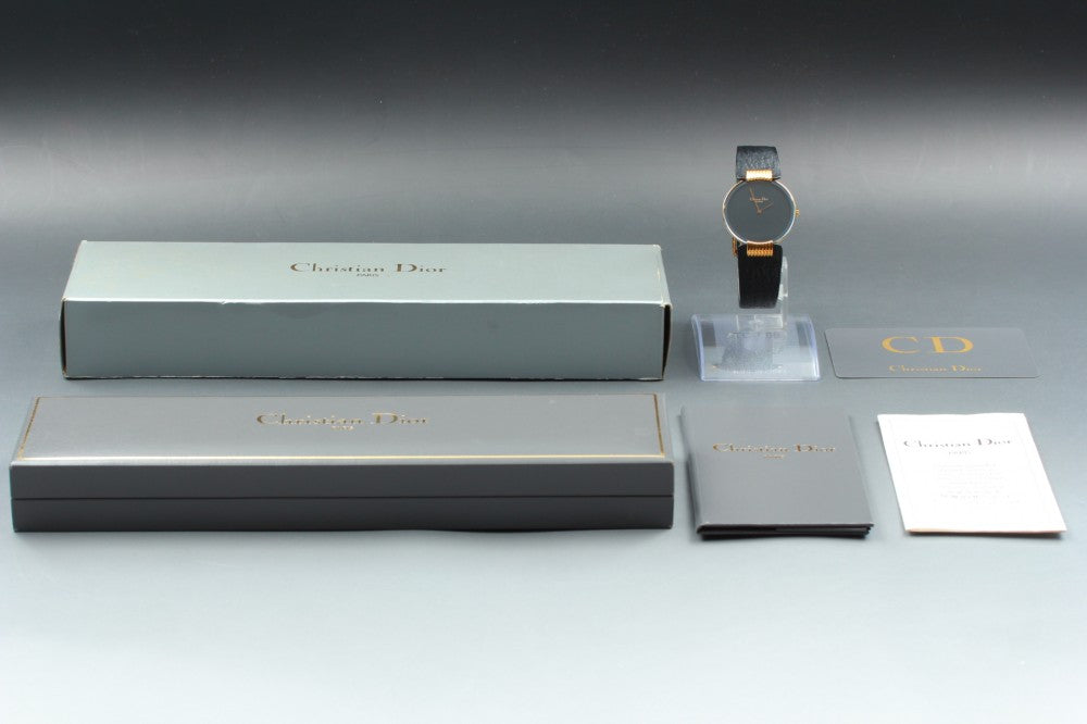 Near MINT Christian Dior Bagira Black Moon 47 153-2 Black Quartz 30mm Ladies Watch