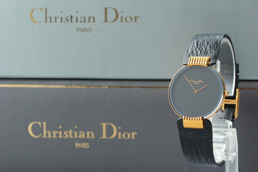 Near MINT Christian Dior Bagira Black Moon 47 153-2 Black Quartz 30mm Ladies Watch