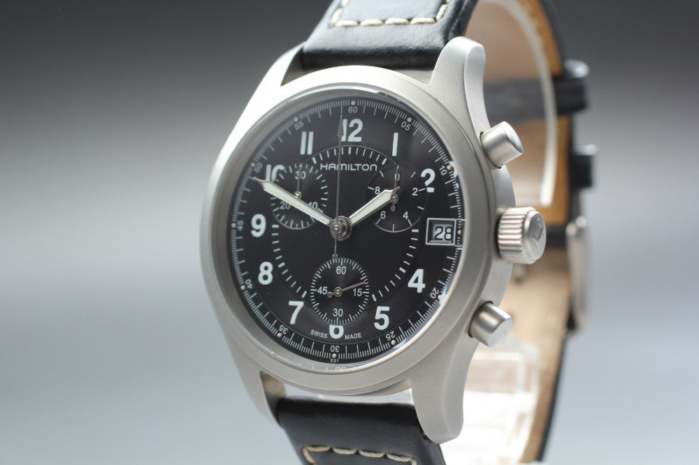 Near MINT HAMILTON Khaki H685820 Black Quartz 39.6mm Men's Watch