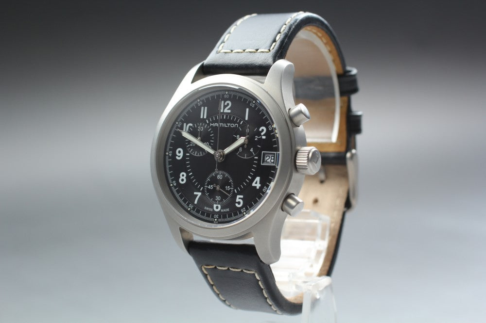 Near MINT HAMILTON Khaki H685820 Black Quartz 39.6mm Men's Watch