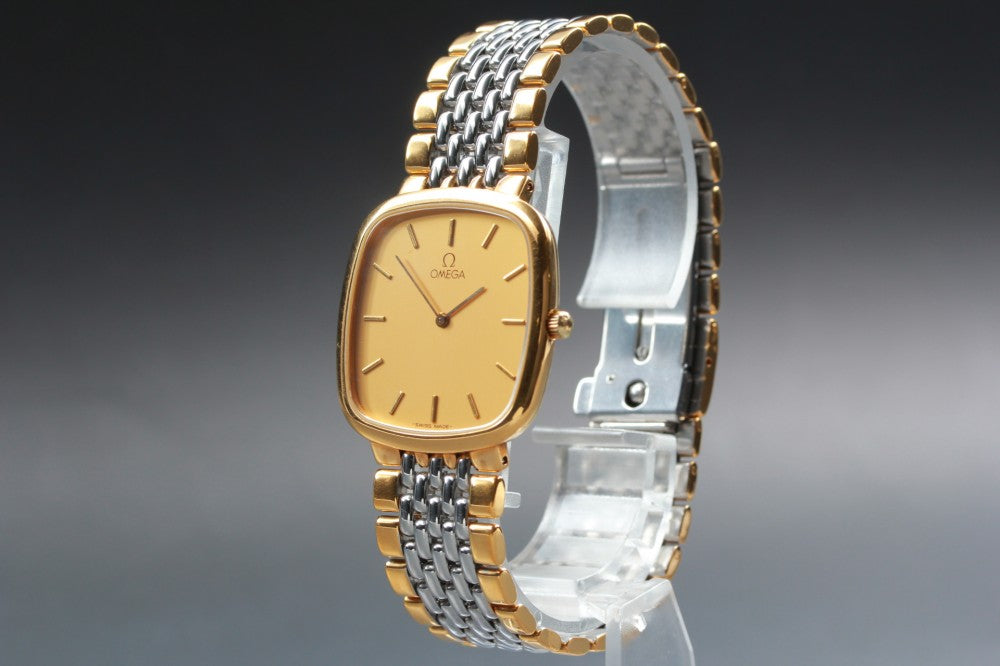 Near MINT OMEGA De Ville 395.0877.2 Gold Quartz 30mm Unisex Watch