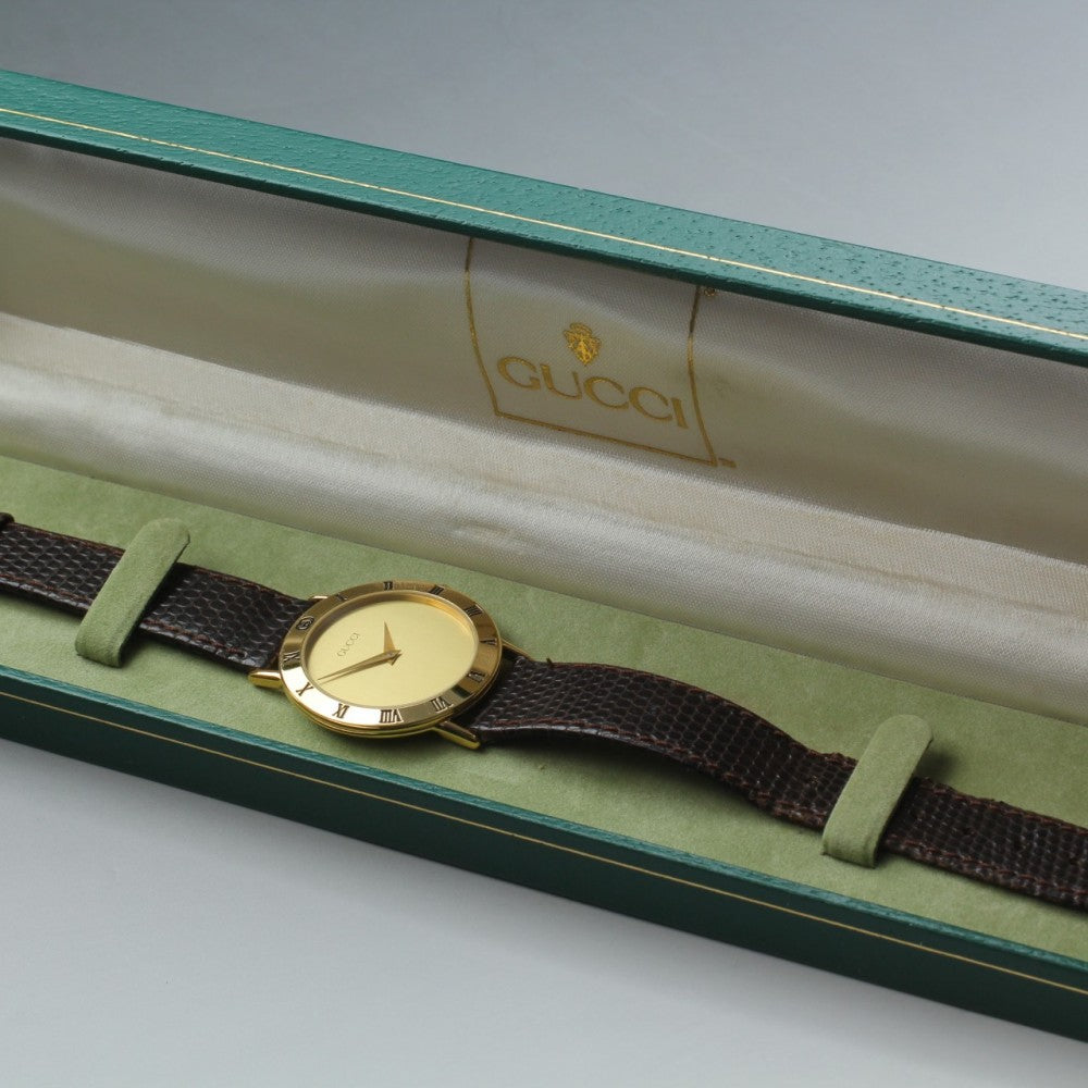 Near MINT GUCCI 3000.2.M Gold Quartz 33mm Men's Watch