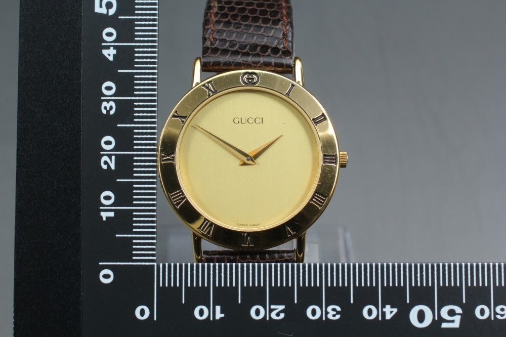 Near MINT GUCCI 3000.2.M Gold Quartz 33mm Men's Watch