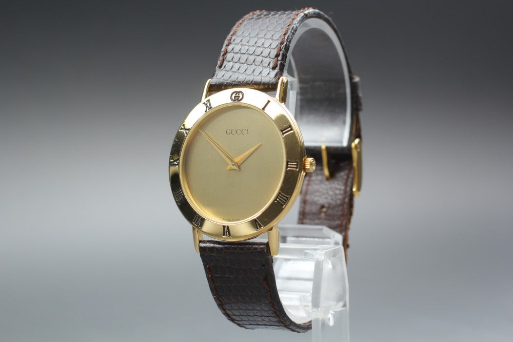 Near MINT GUCCI 3000.2.M Gold Quartz 33mm Men's Watch