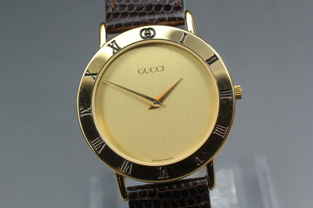 Near MINT GUCCI 3000.2.M Gold Quartz 33mm Men's Watch