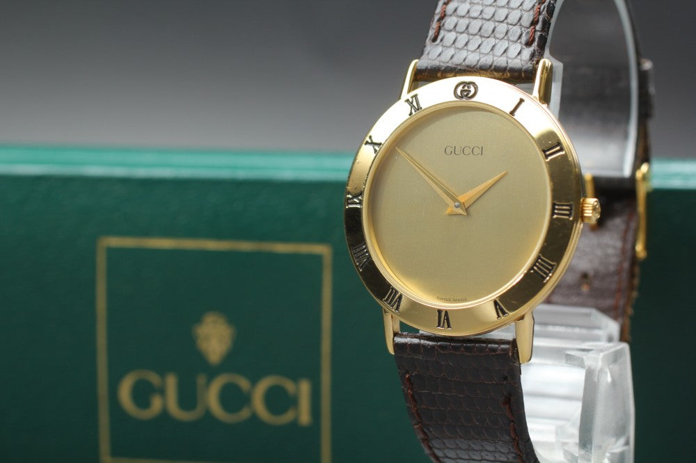 Near MINT GUCCI 3000.2.M Gold Quartz 33mm Men's Watch
