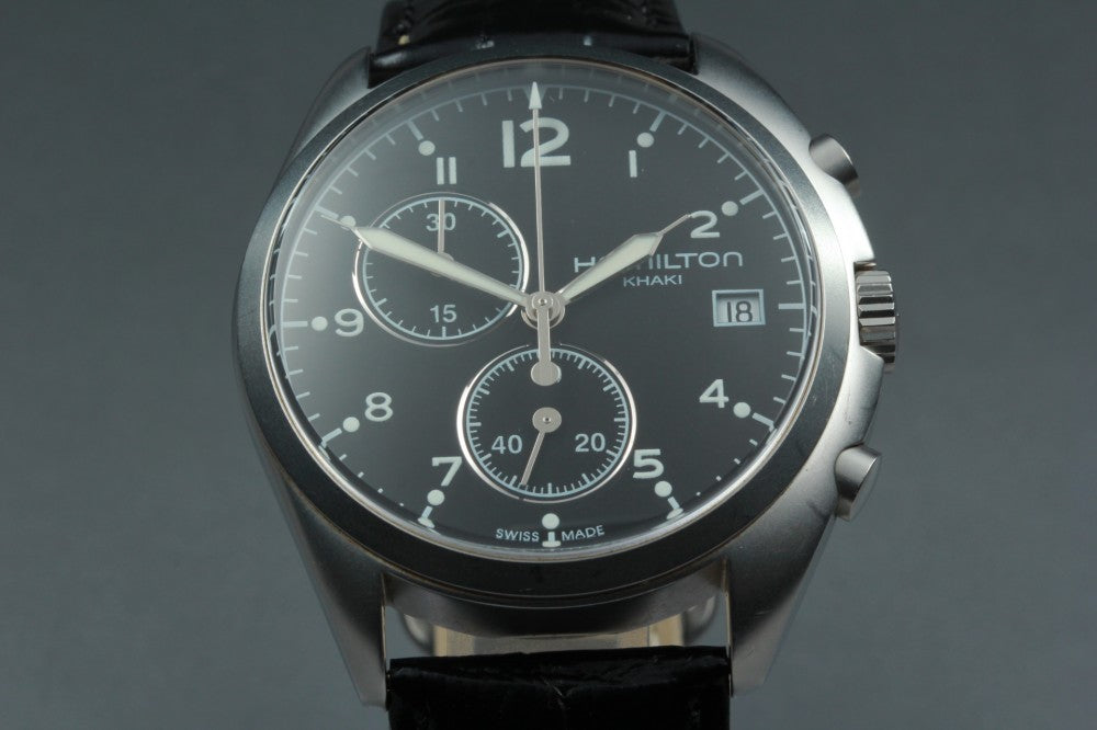Near MINT HAMILTON Khaki H765520 Black Quartz 43mm Men's Watch