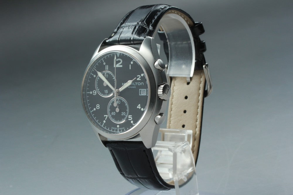 Near MINT HAMILTON Khaki H765520 Black Quartz 43mm Men's Watch