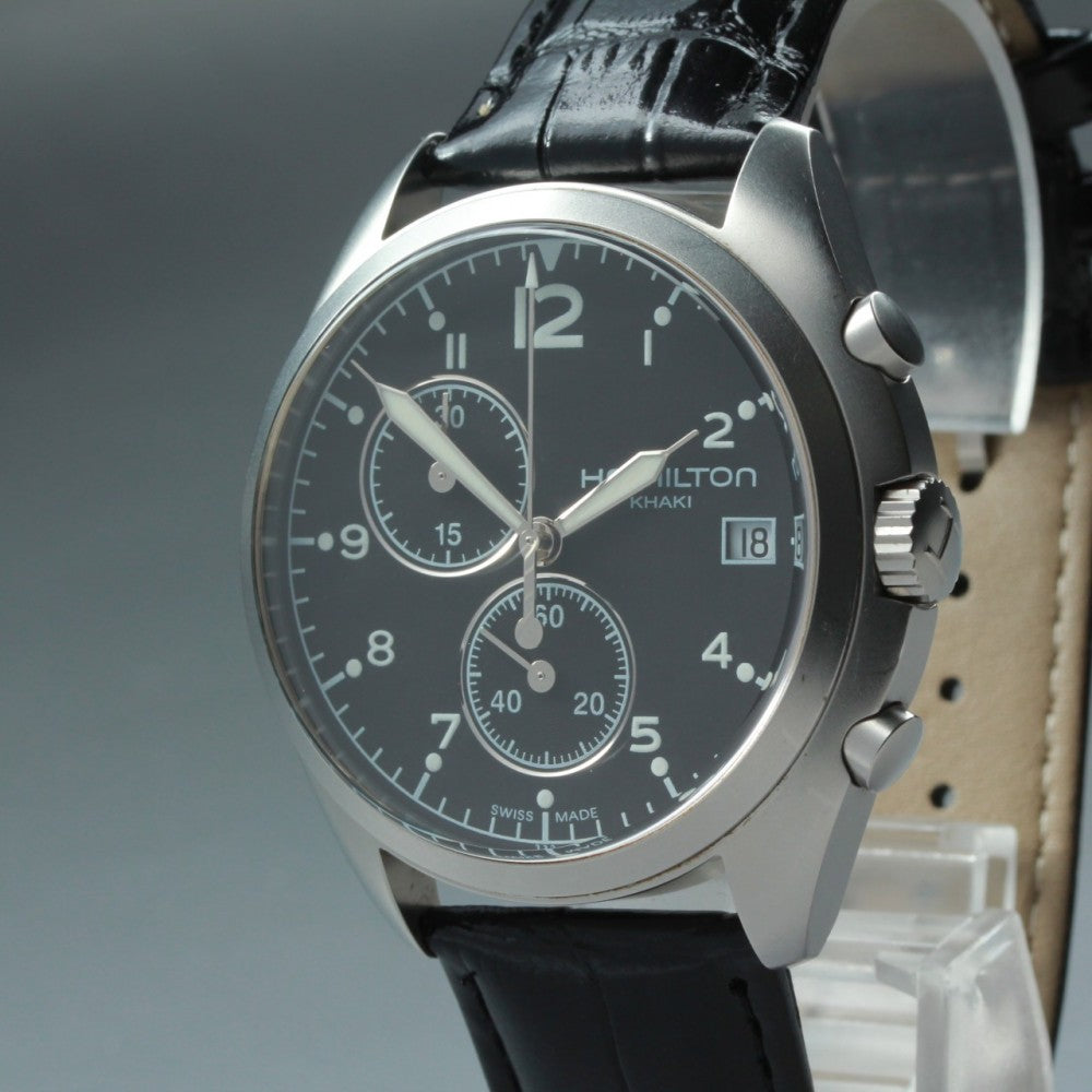 Near MINT HAMILTON Khaki H765520 Black Quartz 43mm Men's Watch