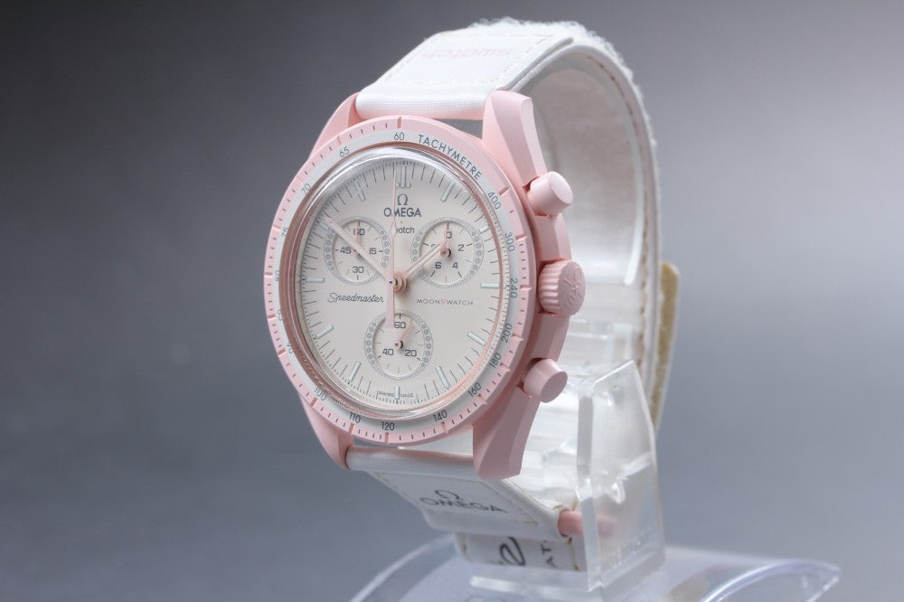 Near MINT Omega × Swatch Speedmaster SO33P100 White Quartz 41.5mm Men's Watch