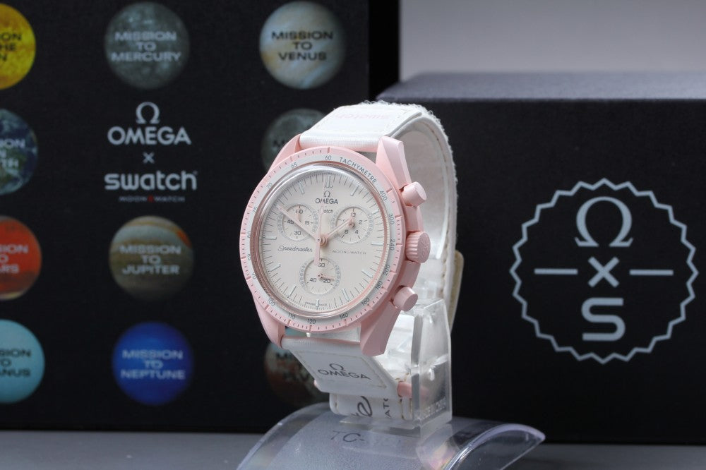 Near MINT Omega × Swatch Speedmaster SO33P100 White Quartz 41.5mm Men's Watch