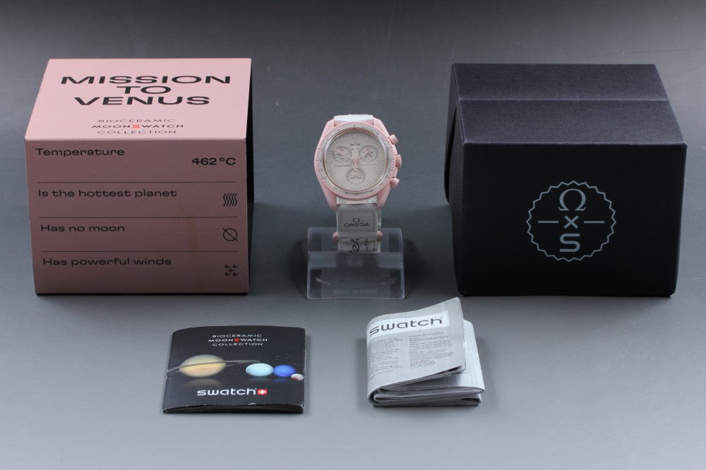 Near MINT Omega × Swatch Speedmaster SO33P100 White Quartz 41.5mm Men's Watch