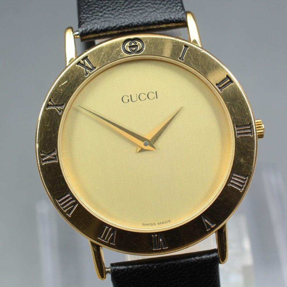Near MINT GUCCI 3000.2.M Gold Quartz 33mm Men's Watch