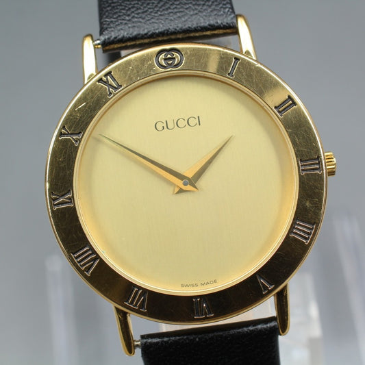 Near MINT GUCCI 3000.2.M Gold Quartz 33mm Men's Watch