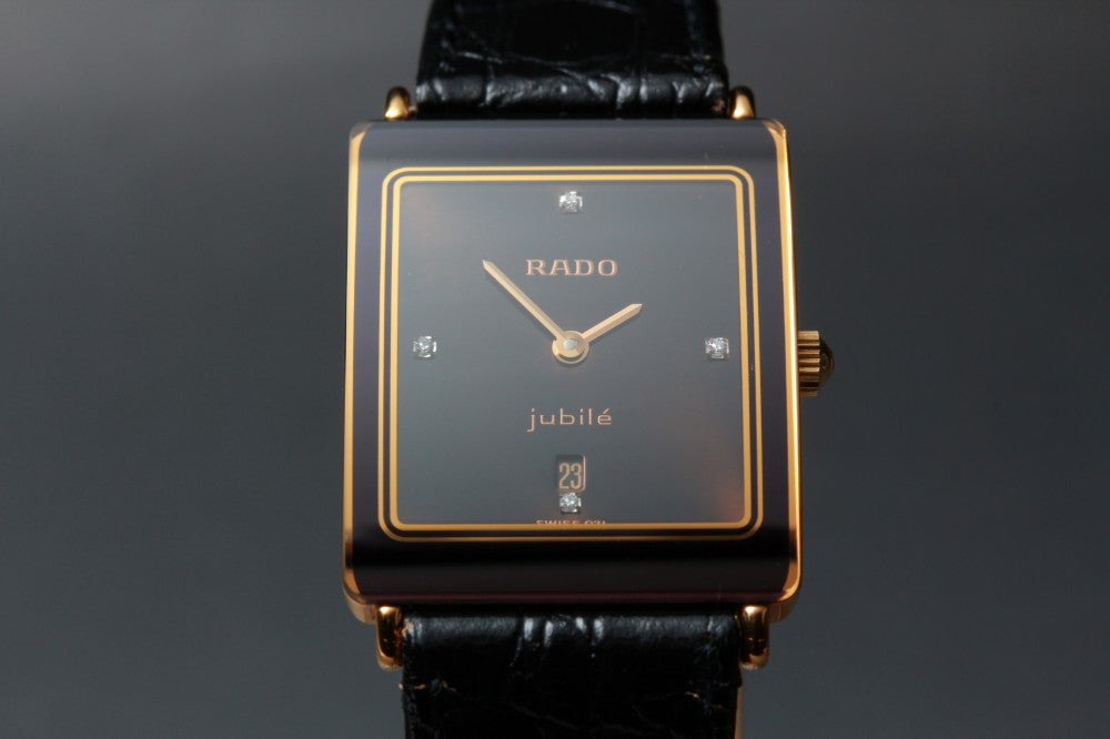 Near MINT RADO Florence Juvre 160.3605.2N Black Quartz 24mm Unisex Watch