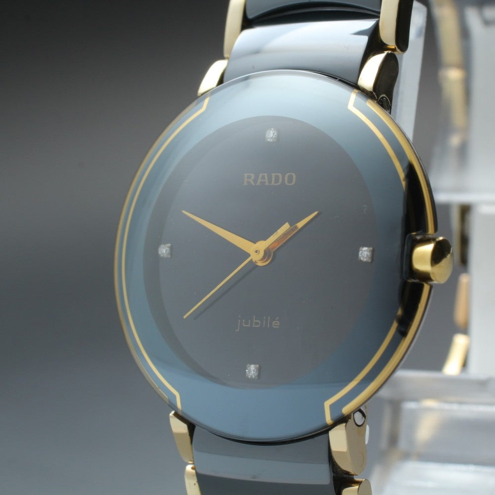 Near MINT RADO Diastar 129.0301.3 Black Quartz 30mm Unisex Watch