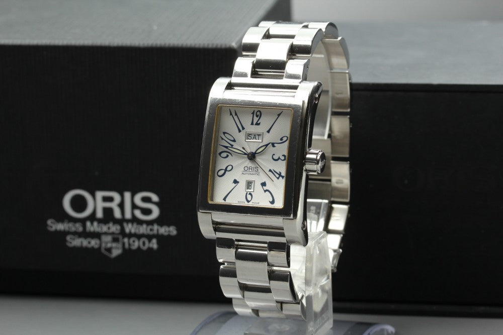 Near MINT ORIS Miles Rectangular 585-7525-40-02 Silver Auto 30mm Men's Watch