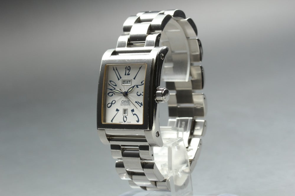 Near MINT ORIS Miles Rectangular 585-7525-40-02 Silver Auto 30mm Men's Watch