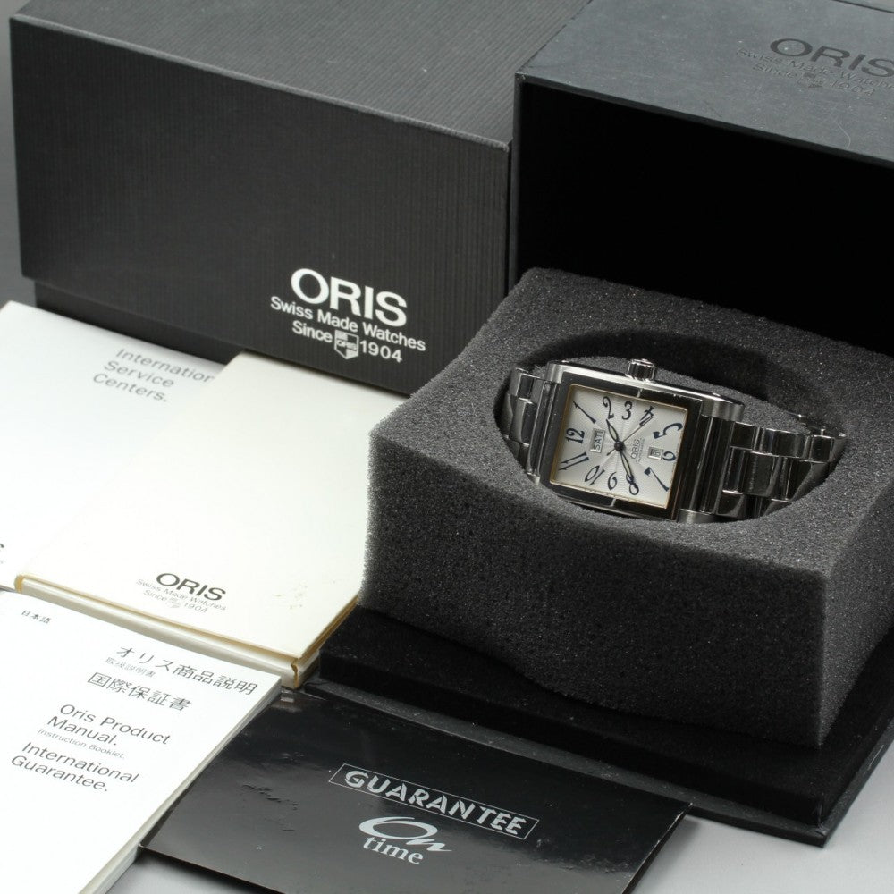 Near MINT ORIS Miles Rectangular 585-7525-40-02 Silver Auto 30mm Men's Watch