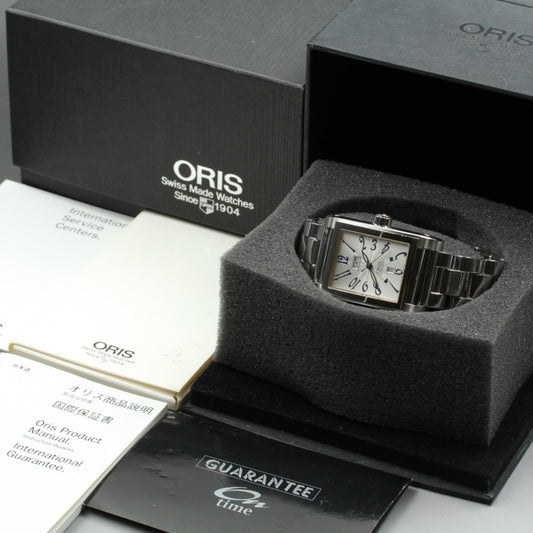 Near MINT ORIS Miles Rectangular 585-7525-40-02 Silver Auto 30mm Men's Watch