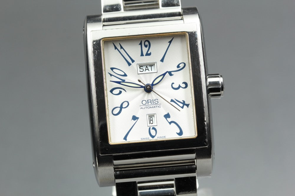 Near MINT ORIS Miles Rectangular 585-7525-40-02 Silver Auto 30mm Men's Watch