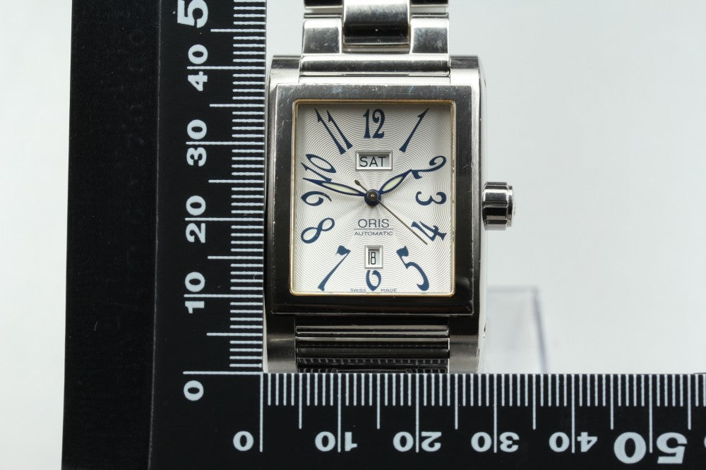 Near MINT ORIS Miles Rectangular 585-7525-40-02 Silver Auto 30mm Men's Watch