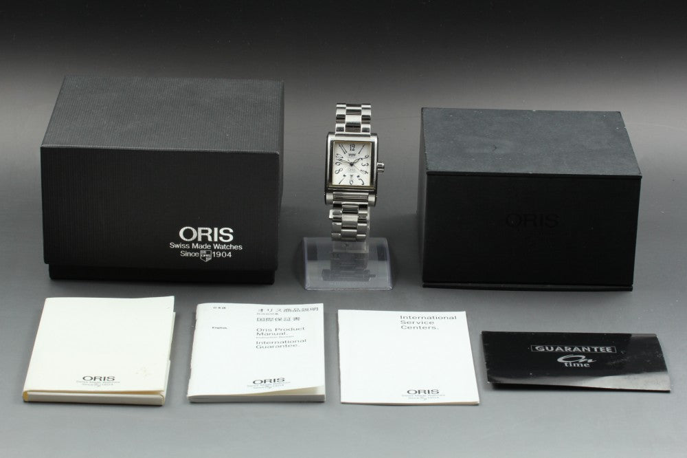 Near MINT ORIS Miles Rectangular 585-7525-40-02 Silver Auto 30mm Men's Watch