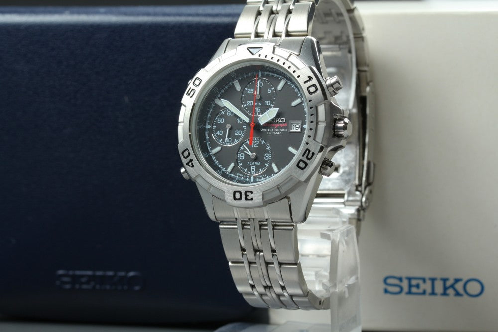 Near MINT SEIKO Chronograph 7T32-7G50 Black Quartz 39mm Men's Watch 1998