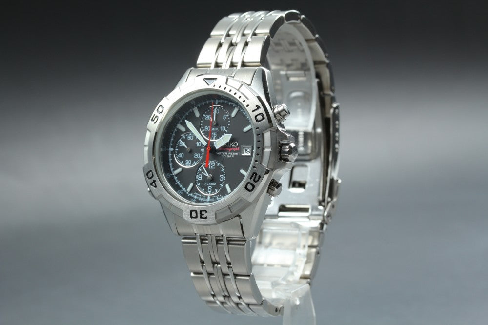 Near MINT SEIKO Chronograph 7T32-7G50 Black Quartz 39mm Men's Watch 1998