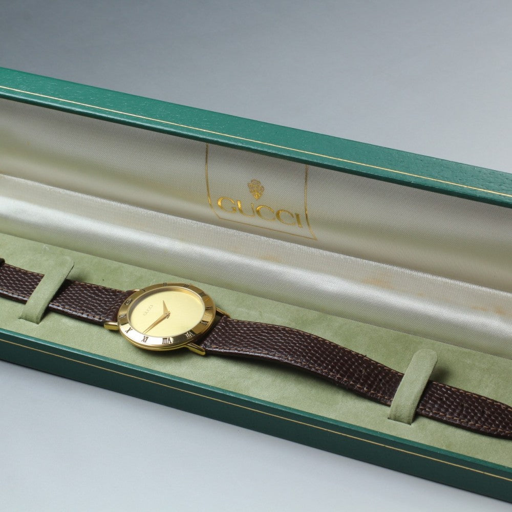 Near MINT GUCCI 3000.2.M Gold Quartz 33mm Men's Watch