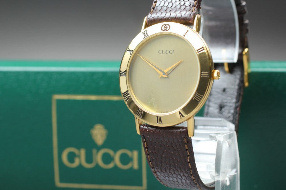 Near MINT GUCCI 3000.2.M Gold Quartz 33mm Men's Watch