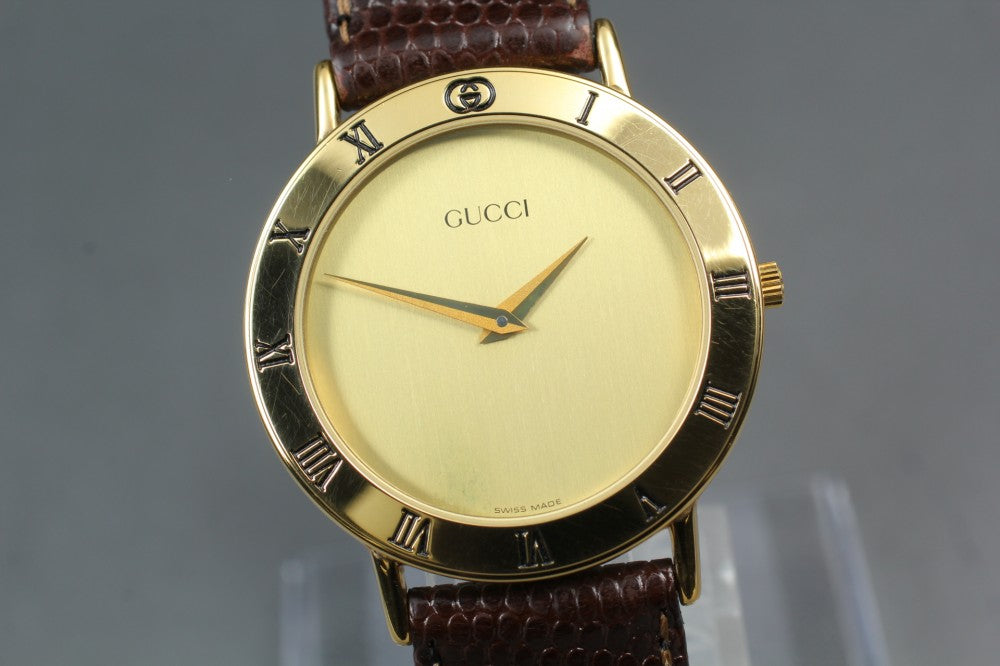 Near MINT GUCCI 3000.2.M Gold Quartz 33mm Men's Watch
