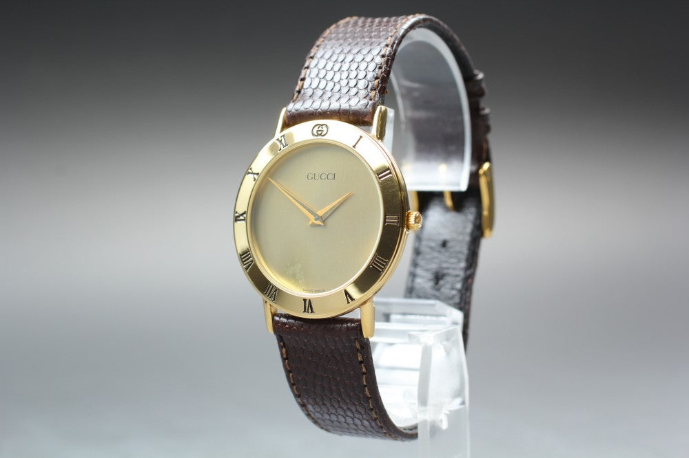 Near MINT GUCCI 3000.2.M Gold Quartz 33mm Men's Watch