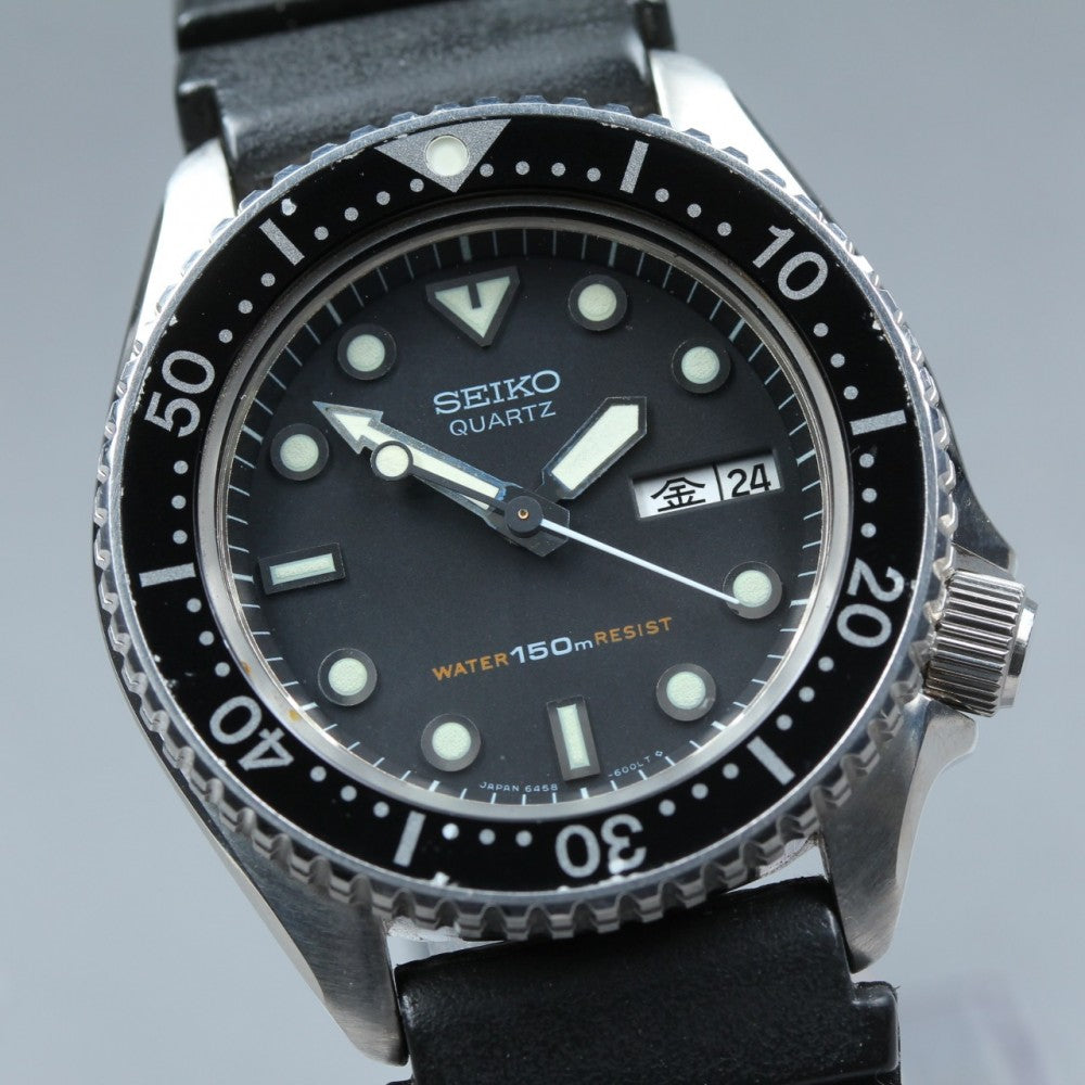 Near MINT SEIKO 6458-6000 Black Quartz 37mm Men's Watch 1984
