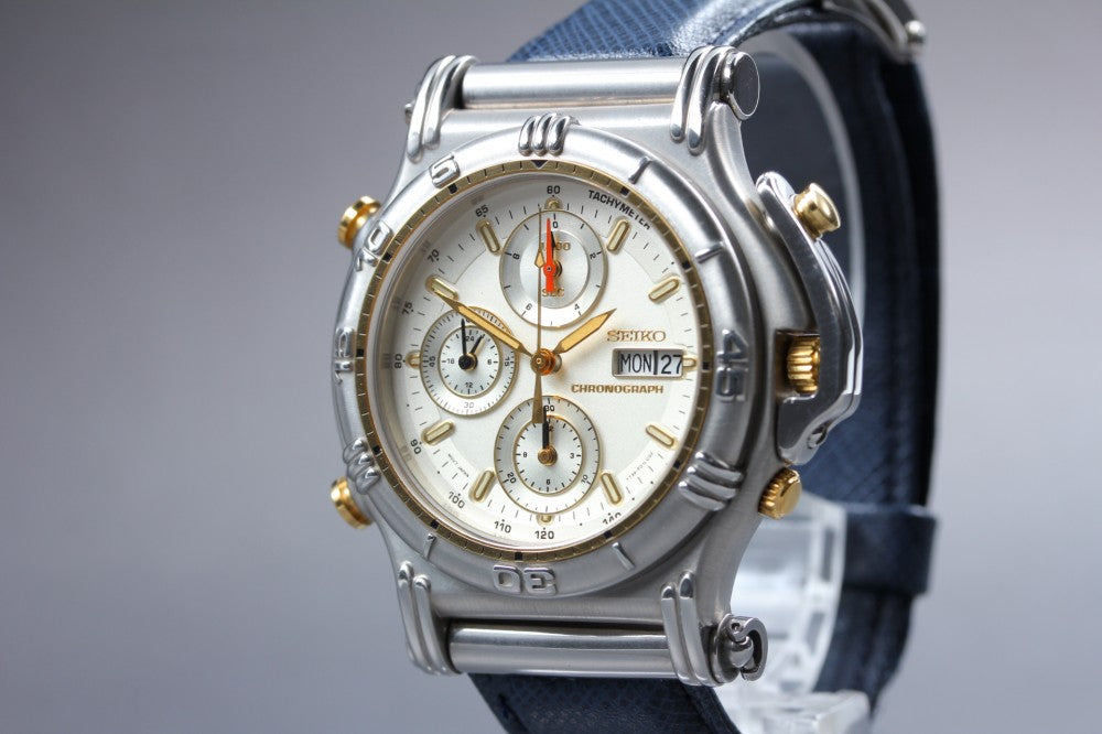 Near MINT SEIKO Masterpiece 7T59-F010 Silver Quartz 45mm Men's Watch