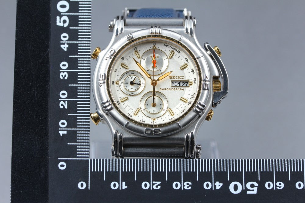 Near MINT SEIKO Masterpiece 7T59-F010 Silver Quartz 45mm Men's Watch