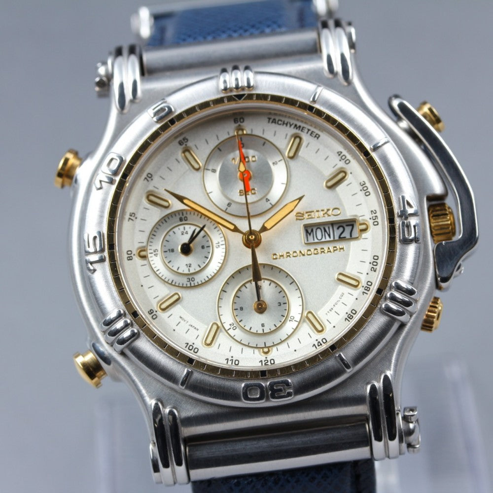 Near MINT SEIKO Masterpiece 7T59-F010 Silver Quartz 45mm Men's Watch