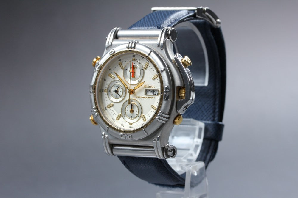 Near MINT SEIKO Masterpiece 7T59-F010 Silver Quartz 45mm Men's Watch