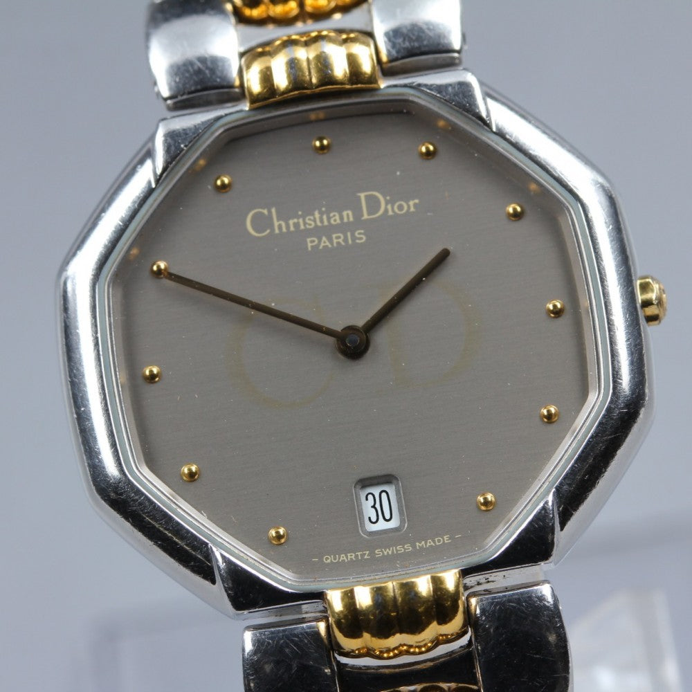 Near MINT Christian Dior Octagon D45-204 Silver Quartz 32mm Unisex Watch