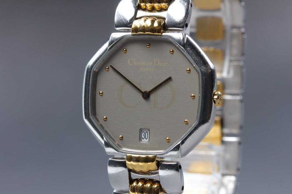 Near MINT Christian Dior Octagon D45-204 Silver Quartz 32mm Unisex Watch